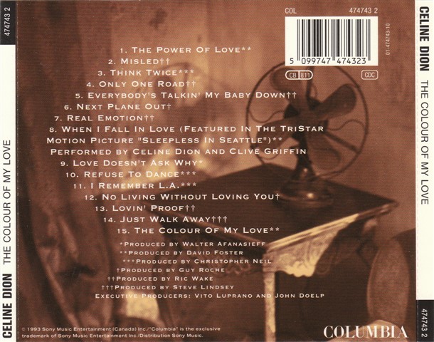 Celine Dion  The Colour Of My Love : Back